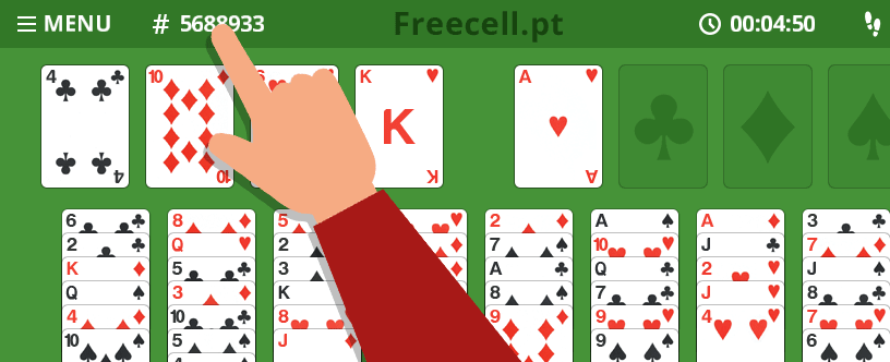 Paciência Freecell com números dos jogos Paciência Freecell com números dos jogos